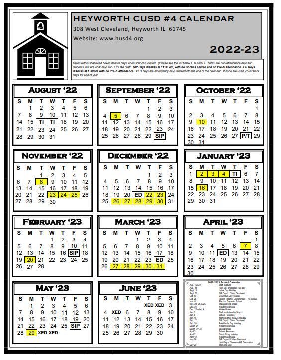 2022-2023 School Year Calendar | Heyworth CUSD 4