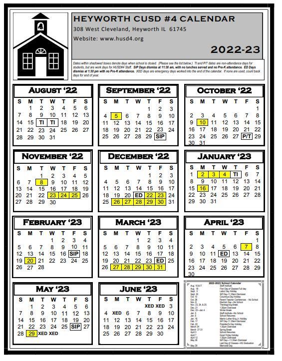 2022 2023 School Year Calendar Heyworth CUSD 4