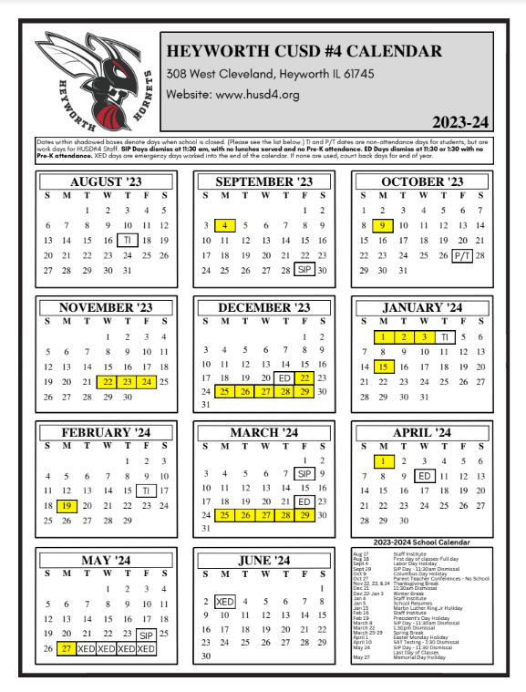 2023-2024 District Year Calendar | Heyworth CUSD 4